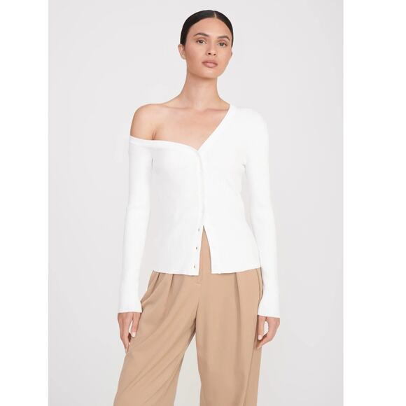 STAUD Craftsman One-Shoulder Rib Cardigan Size XS - Picture 10 of 10